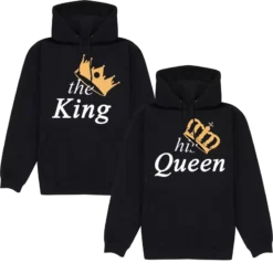 SWEAT CAPUCHE NOIR COUPLE ASSORTI KING AND QUEEN GOLD CROWN